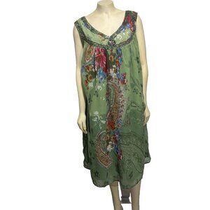 Taillissme 22W Green Paisley Beaded Sleeveless Chiffon Dress Knee-Length NEW